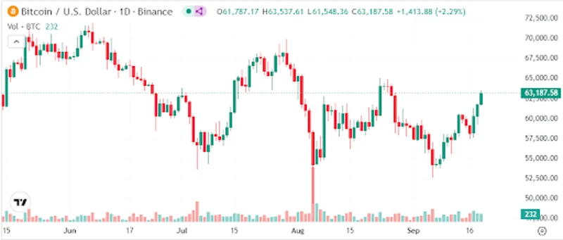 bitkojn нарасна с 2,4% над 62 000 $